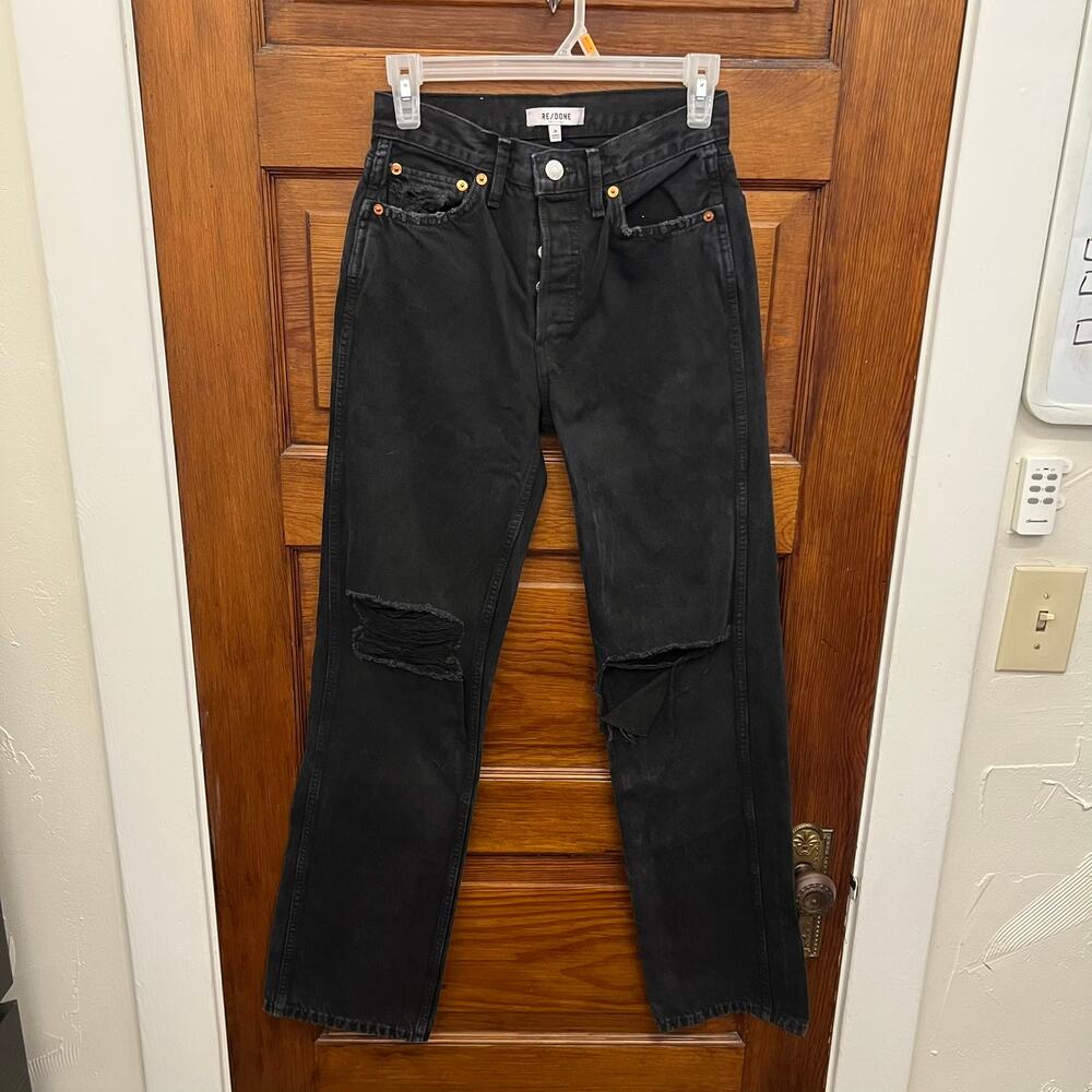 RE/DONE High Rise Loose Jeans sz 24 184-3WHRL Washed Black w/ Rip Women's $285